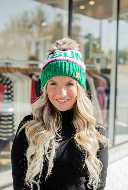 Ski Bum Pom Beanie Navy & Pink