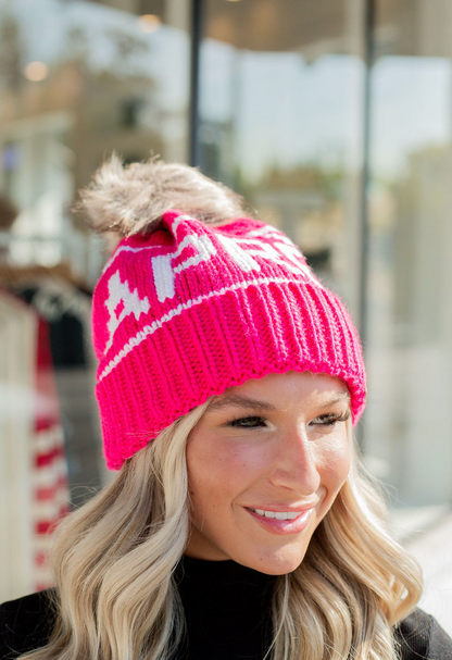 Apres Pom Beanie Pink & White