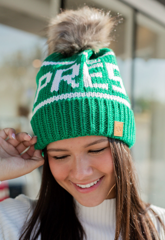 Apres Pom Beanie Green & White