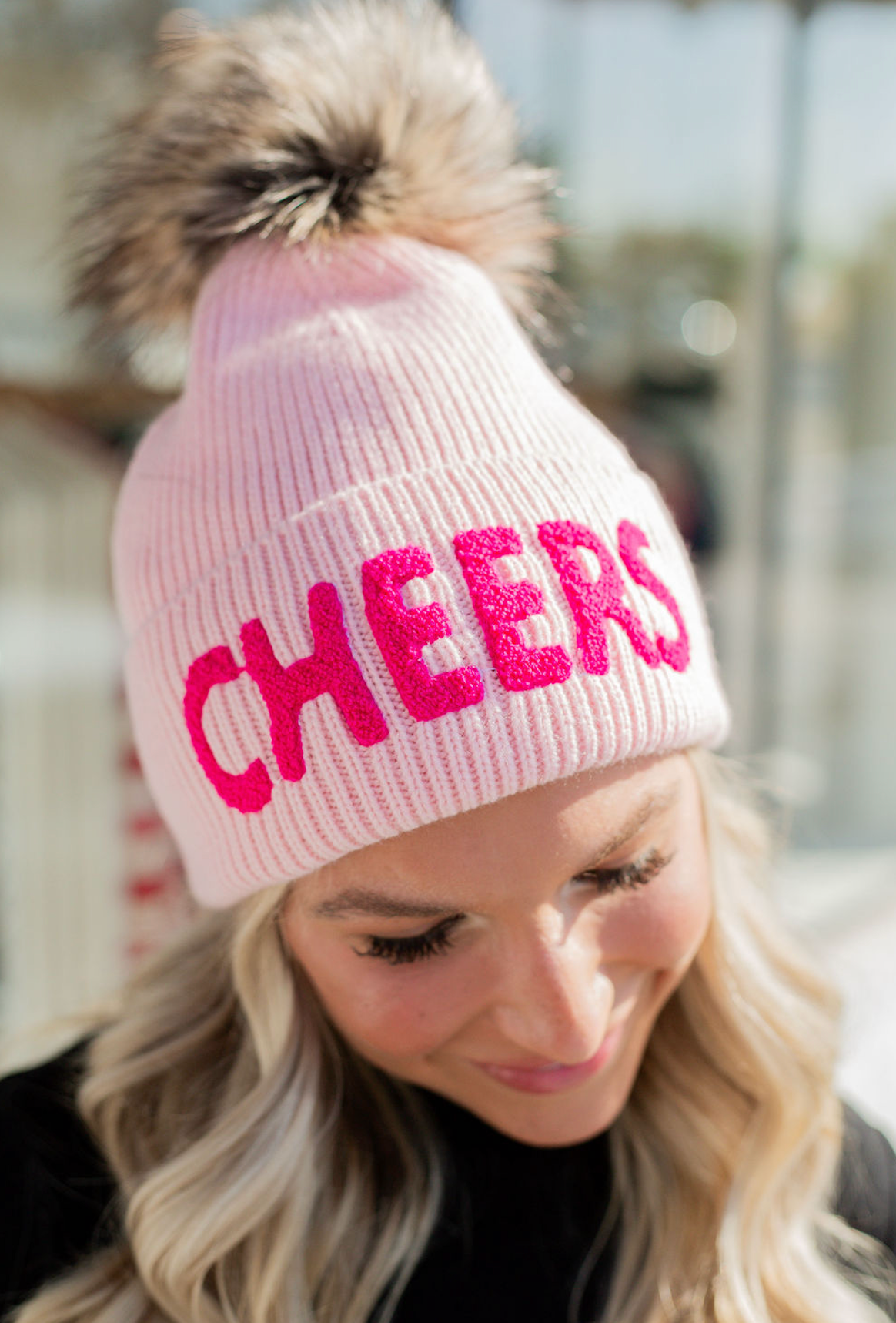 Pink Cheers Pom Pom Beanie