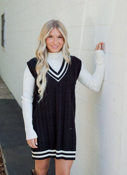 Cable Knit Vest Dress Black