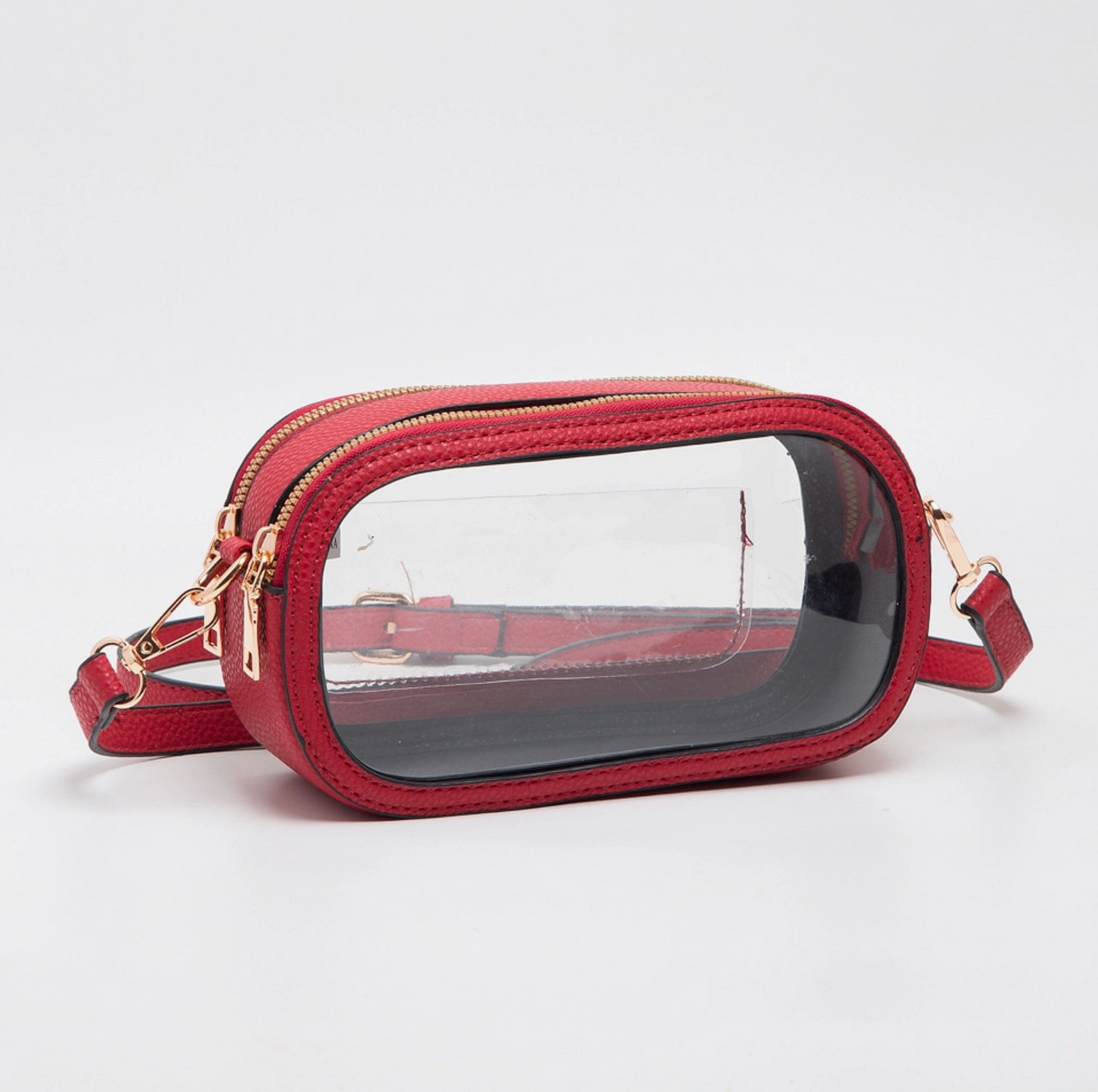 Oval Double Zipper Clear Bag Red