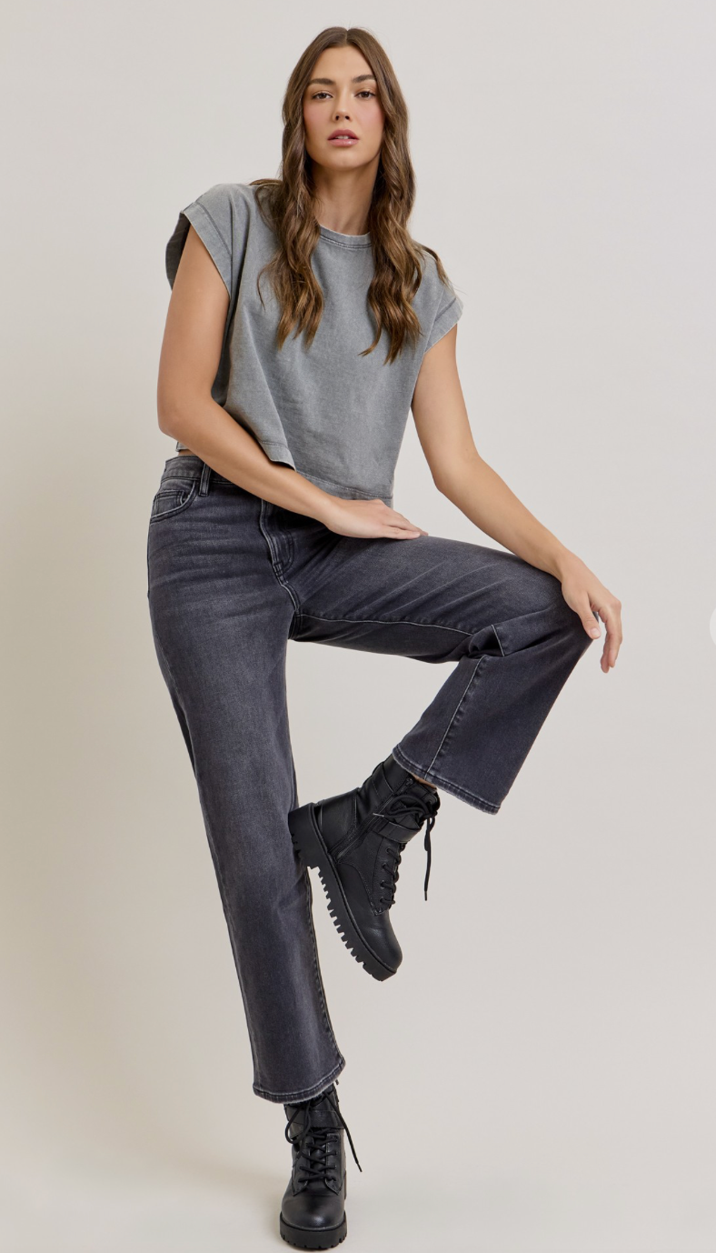 Ella Wide Straight Leg Charcoal Jeans