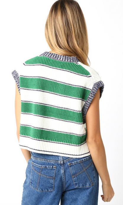 Striped Sweater Vest Green/White