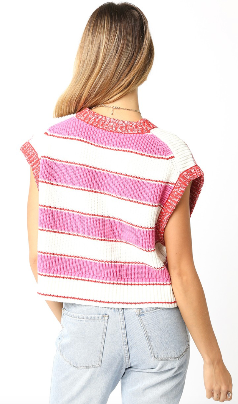 Striped Sweater Vest Pink/Red