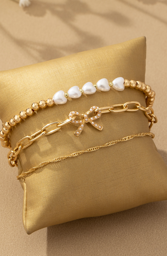 3 Row Pearl Bow Bracelet