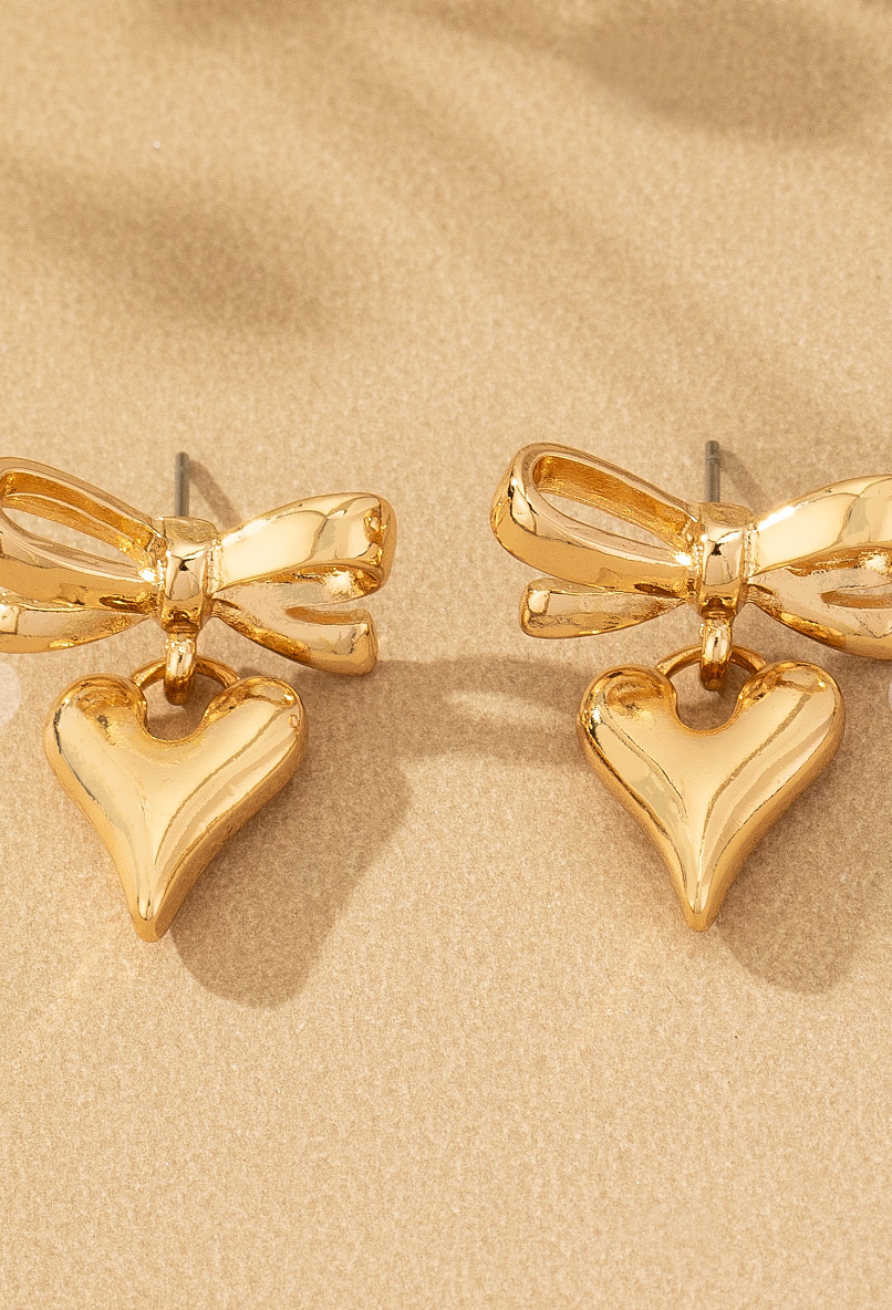 Puffy Bow + Heart Studs