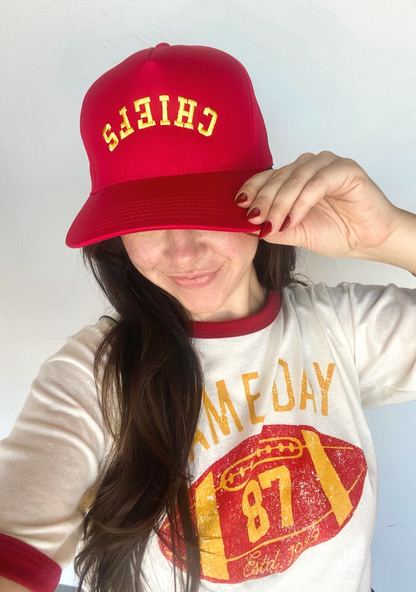 Upside Down Chiefs Vintage Trucker Red