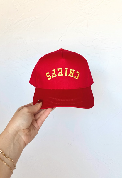 Upside Down Chiefs Vintage Trucker Red