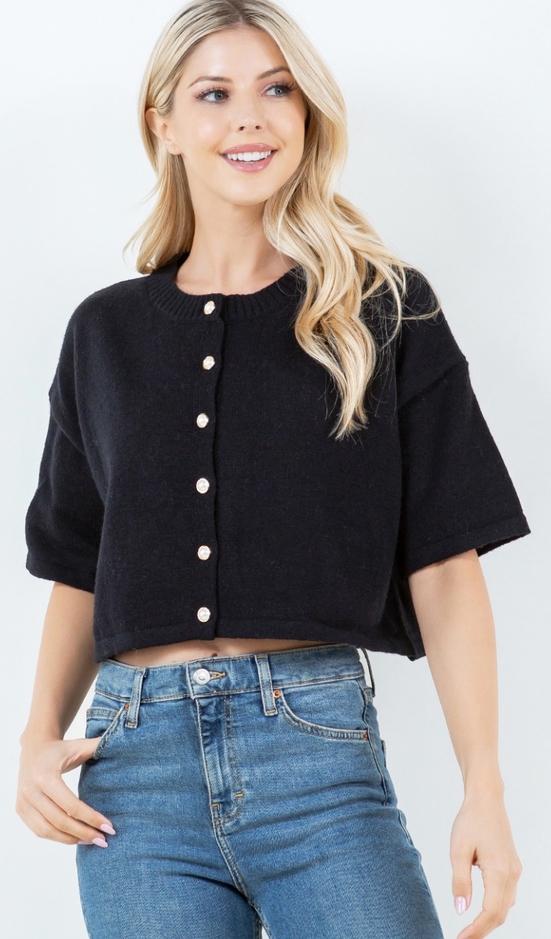 Front Buttons Sweater Top Black