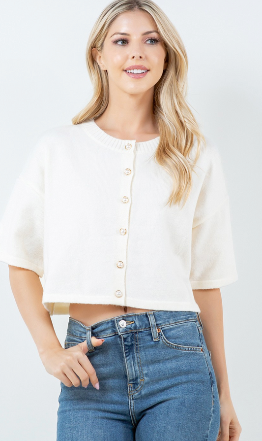 Front Buttons Sweater Top Ivory