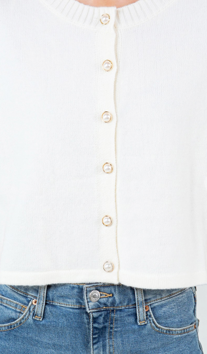 Front Buttons Sweater Top Ivory