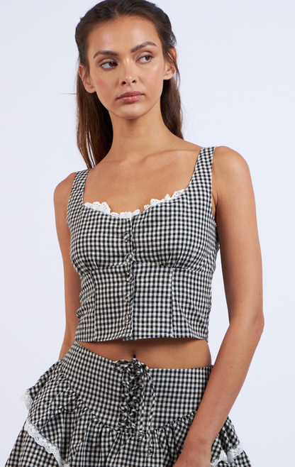 Black Checker Print Crop Top