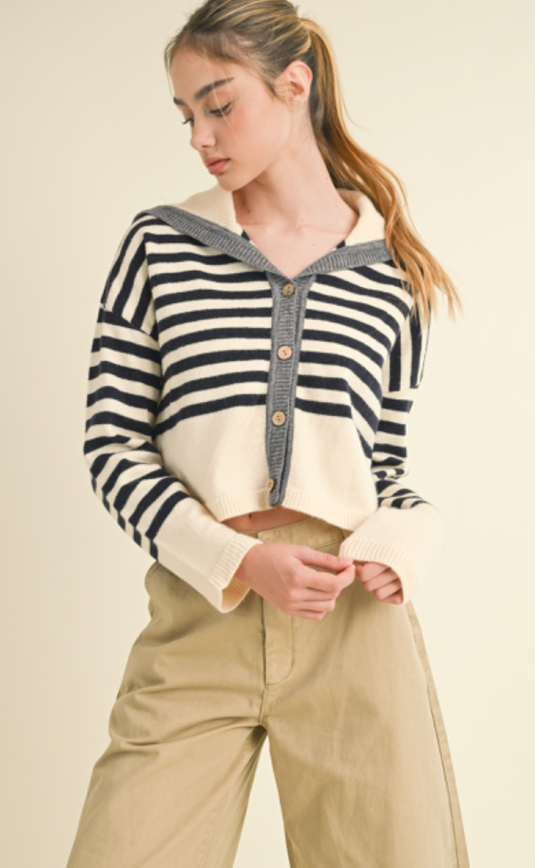 Teagan Stripe Collar Cardigan