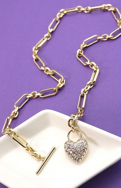 Rhinestone Heart Toggle Necklace