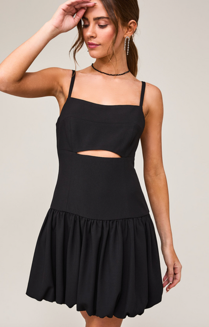 Balloon Hem Cut Out Dress Black