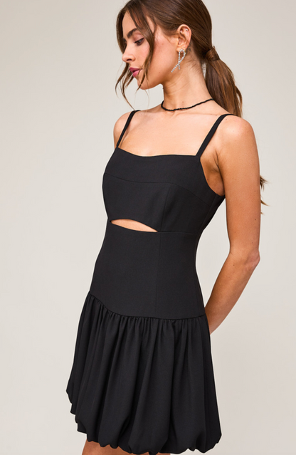 Balloon Hem Cut Out Dress Black