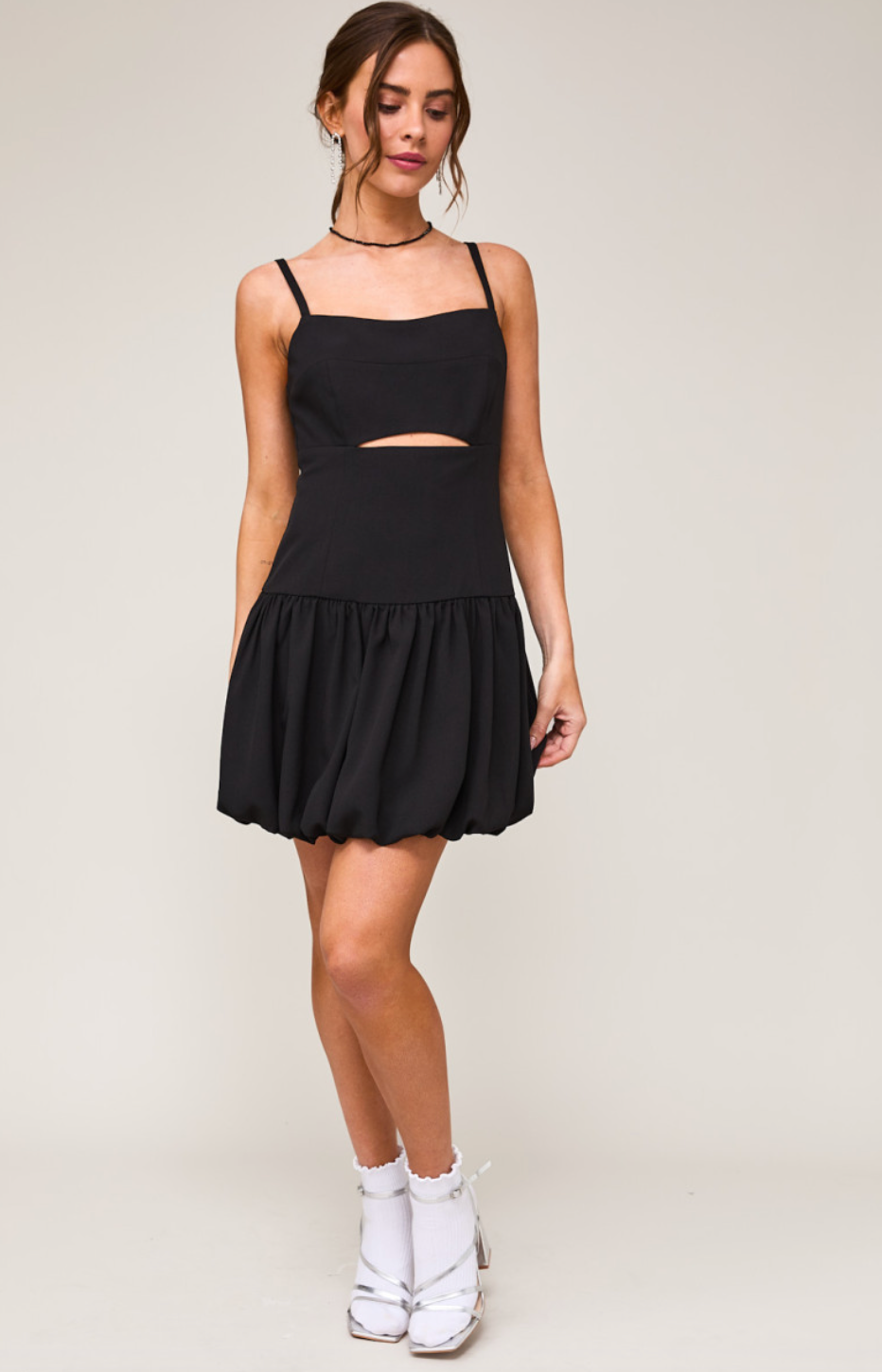 Balloon Hem Cut Out Dress Black