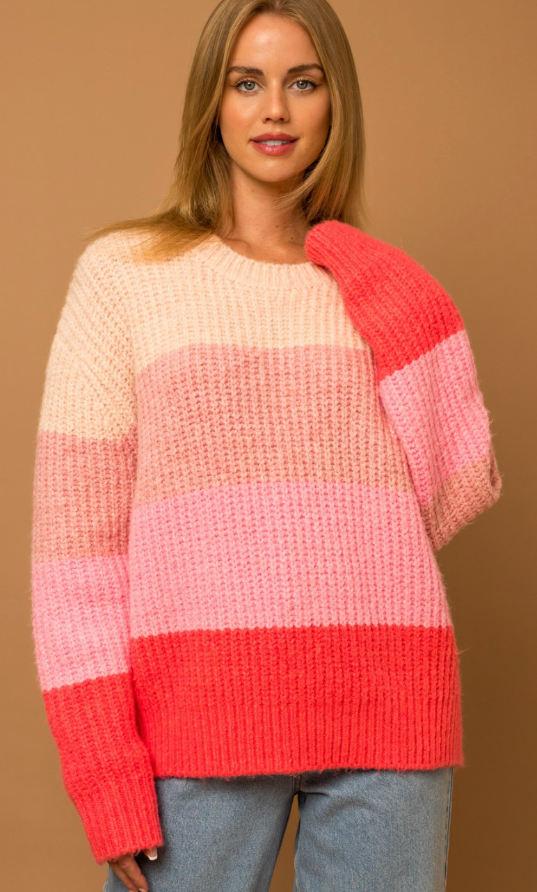 Pink Tonal Stripe Sweater