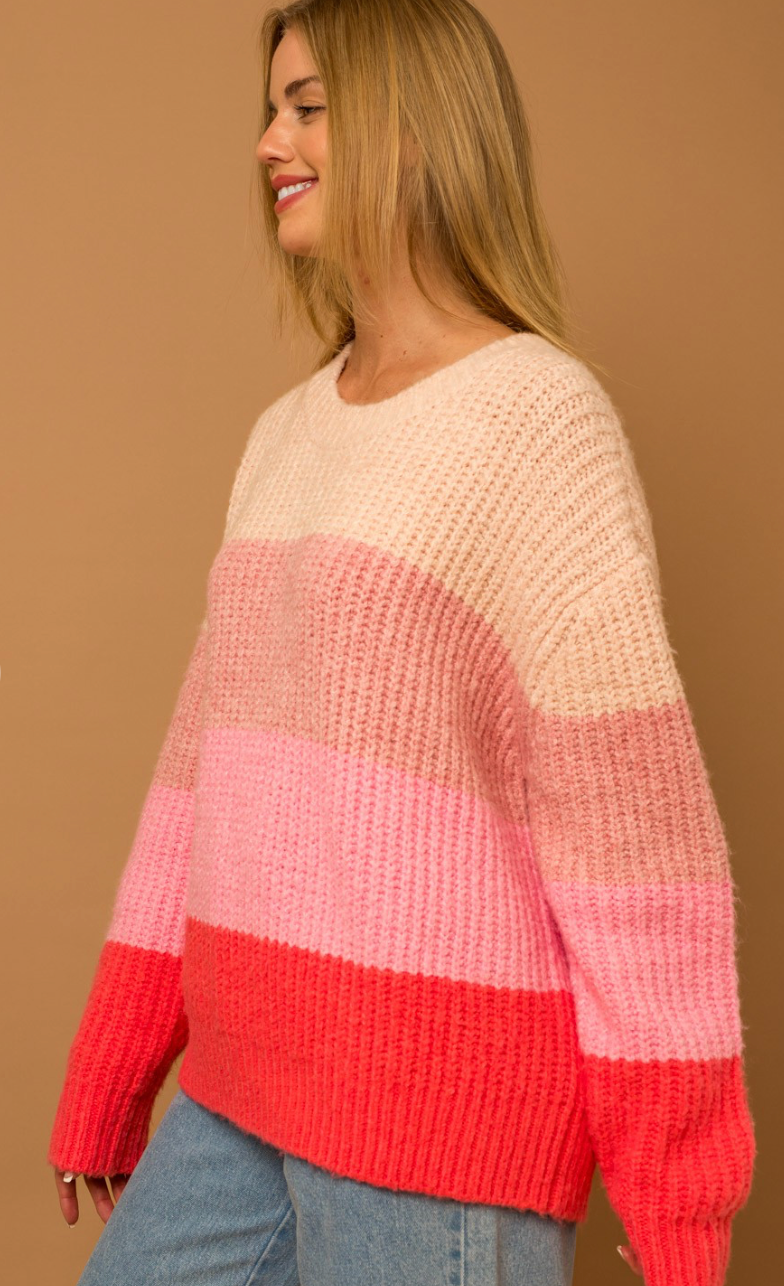 Pink Tonal Stripe Sweater