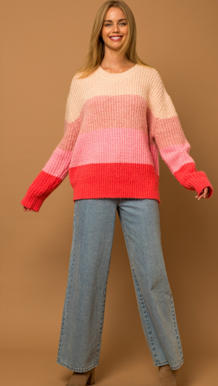 Pink Tonal Stripe Sweater