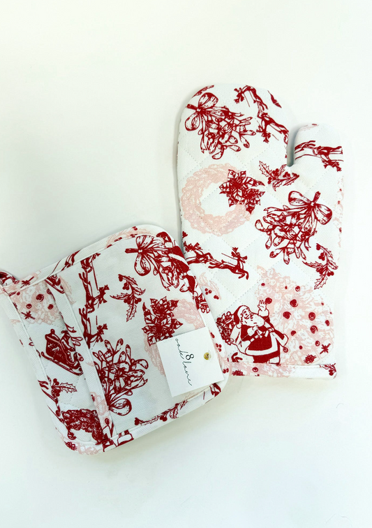 Santa Toile Oven Mitt Set of 2