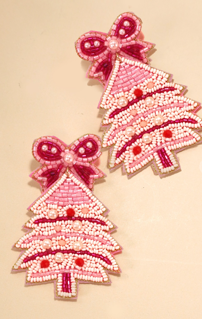 Pink Christmas Tree Earrings