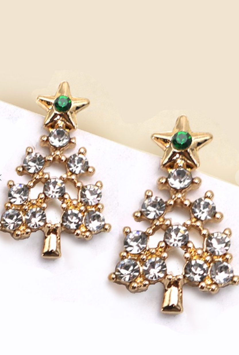 Christmas Tree Rhinestone Earrings