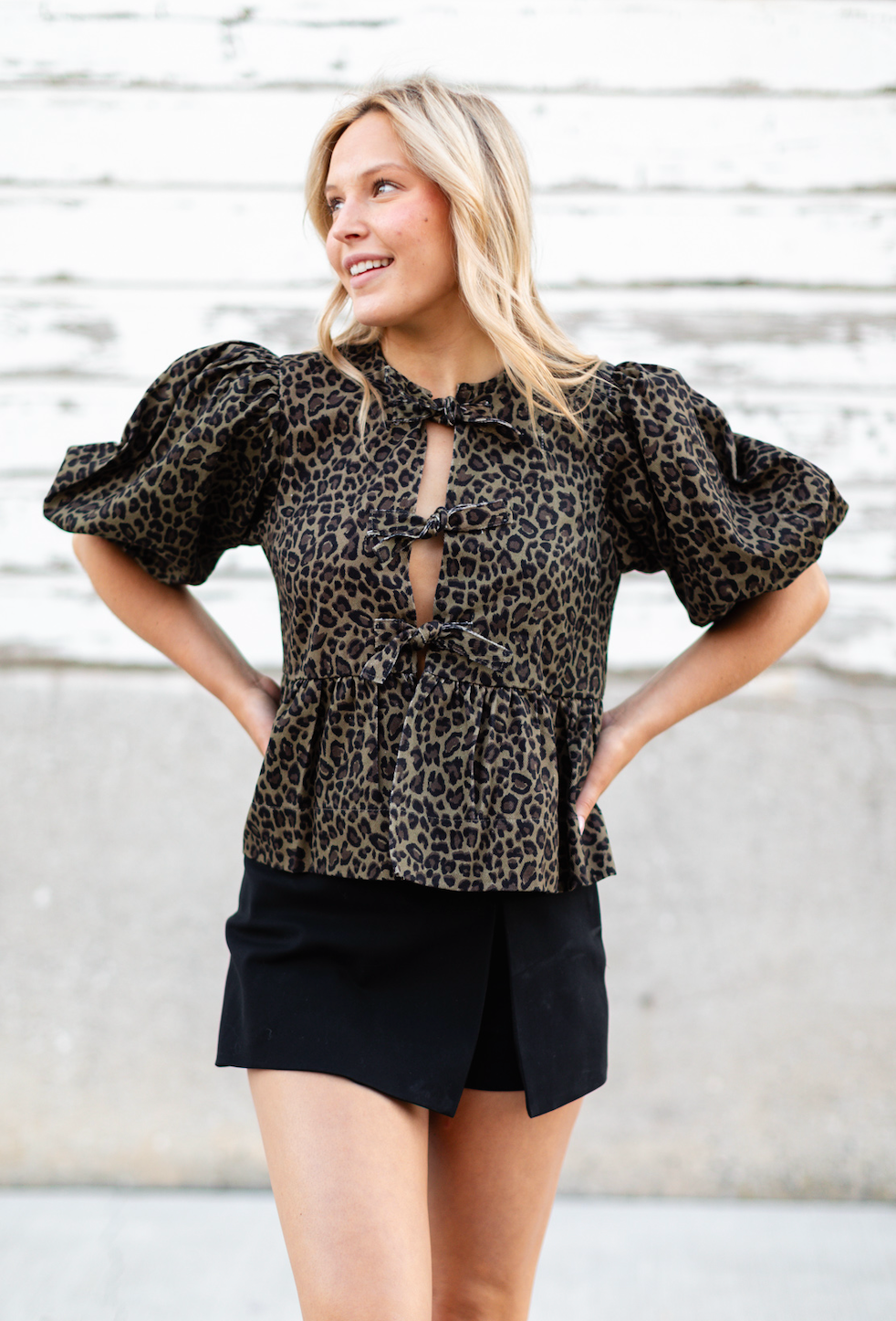 Leopard Front Ties Top