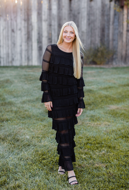 Leo Long Tiered Knit Dress Black