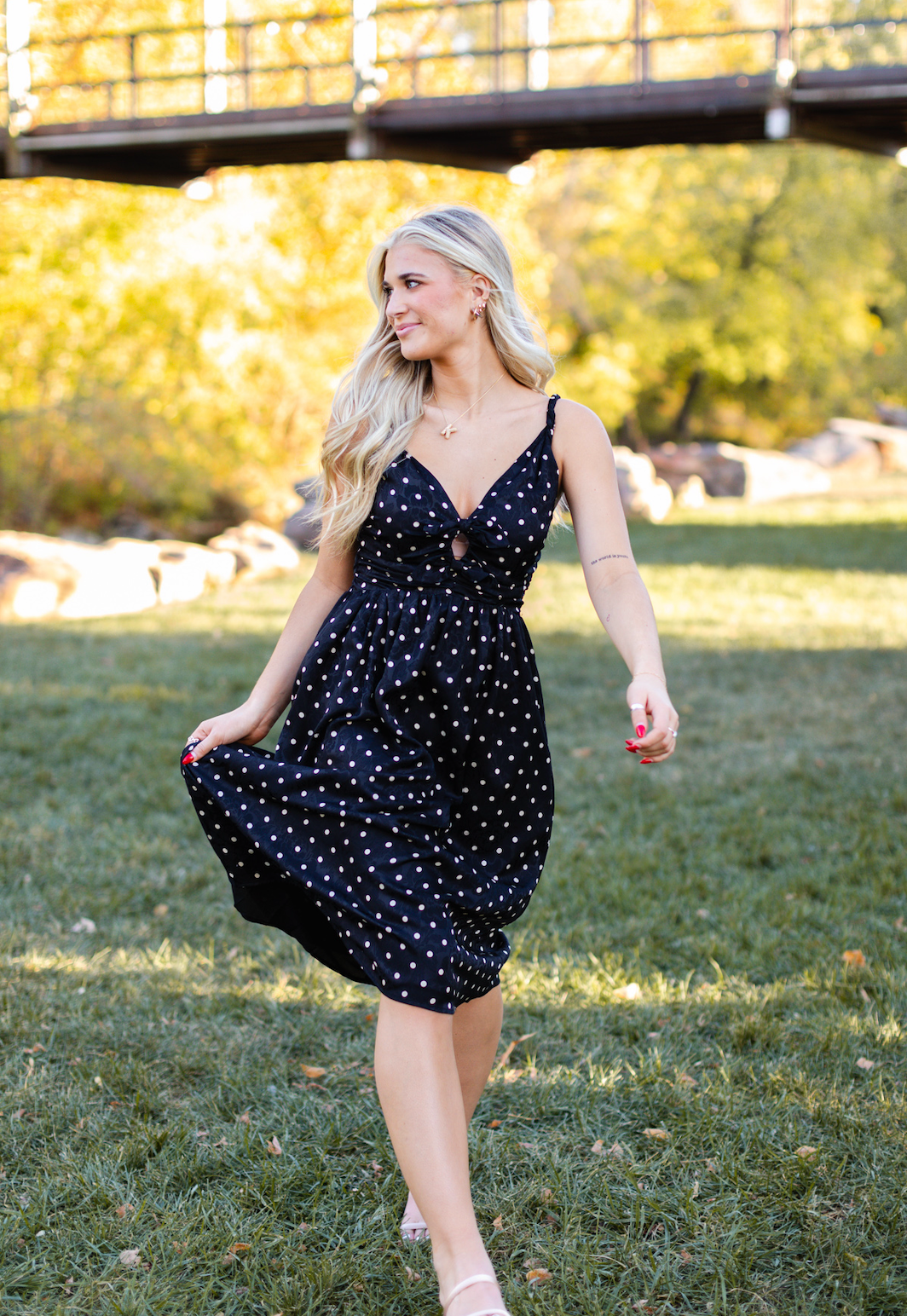 Ruched Polka Dot Midi Dress