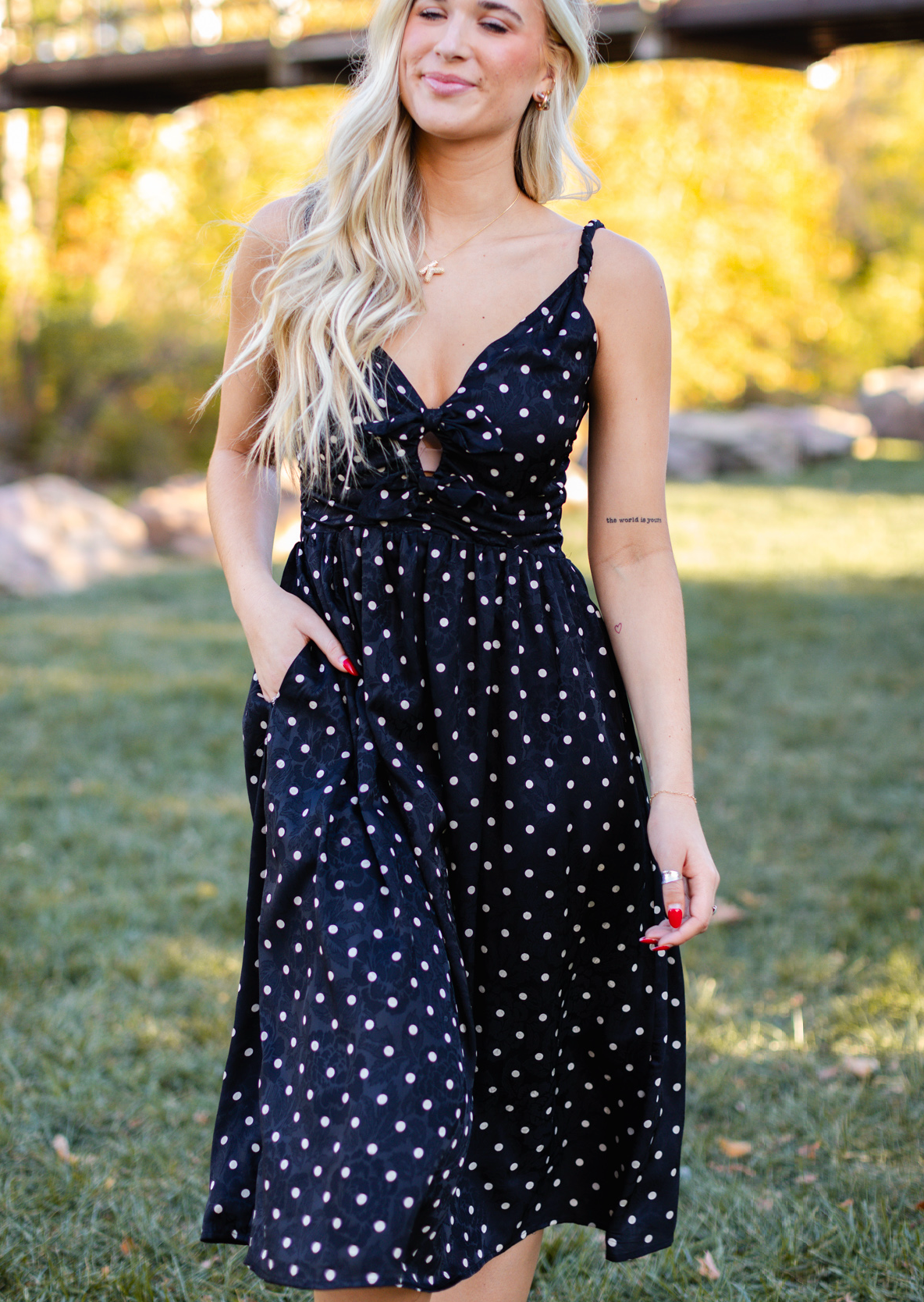 Ruched Polka Dot Midi Dress