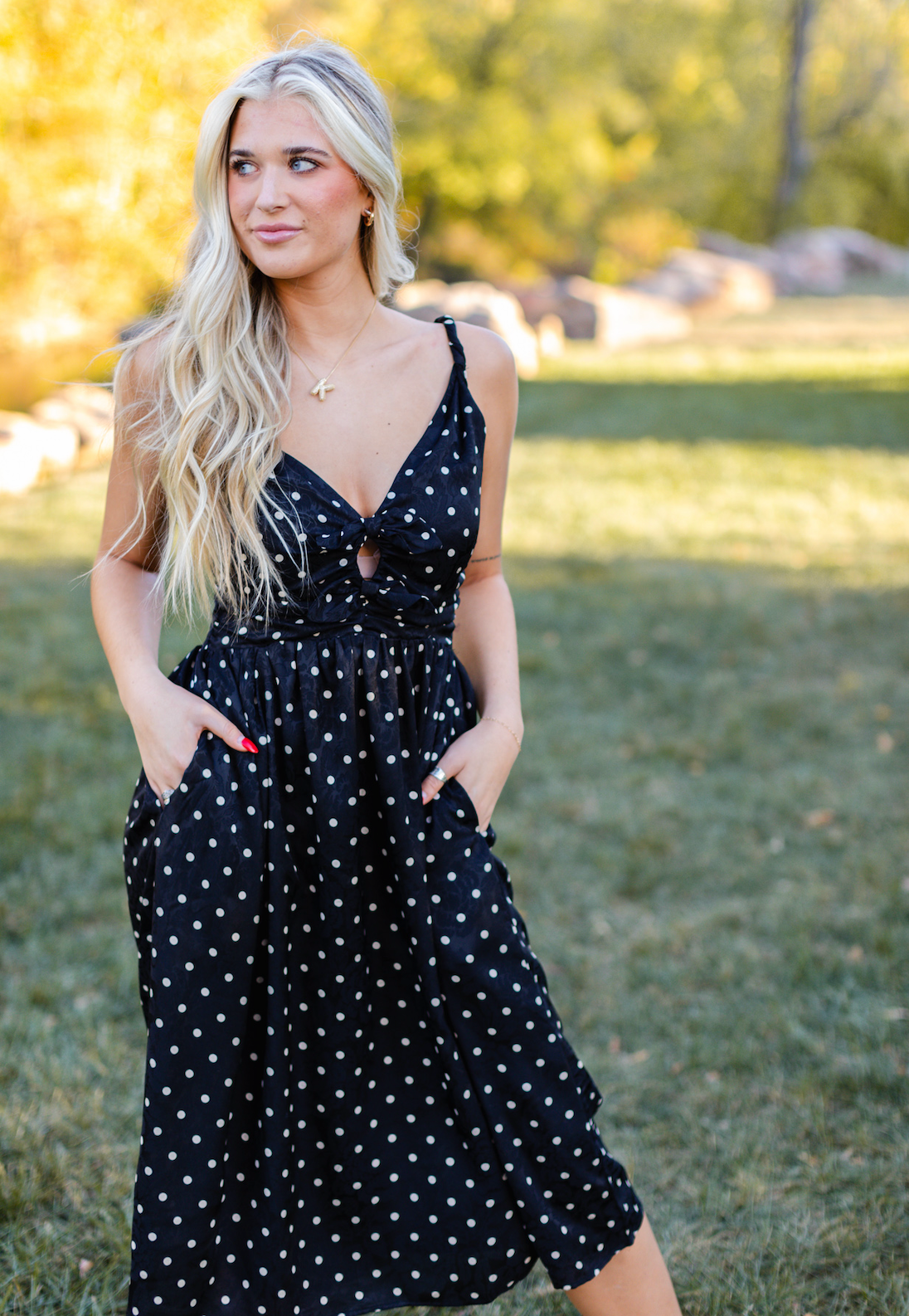 Ruched Polka Dot Midi Dress