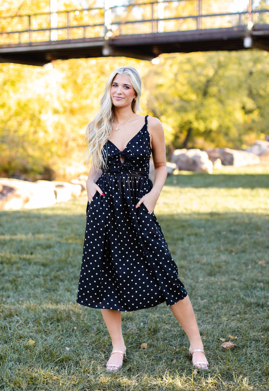 Ruched Polka Dot Midi Dress