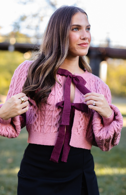 Eloise Tied Front Cardigan Mauve/Wine