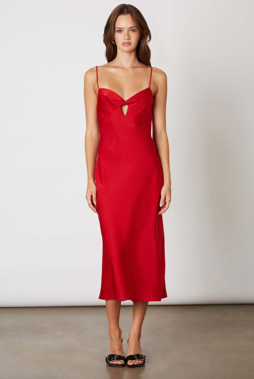 Red Satin Midi Dress