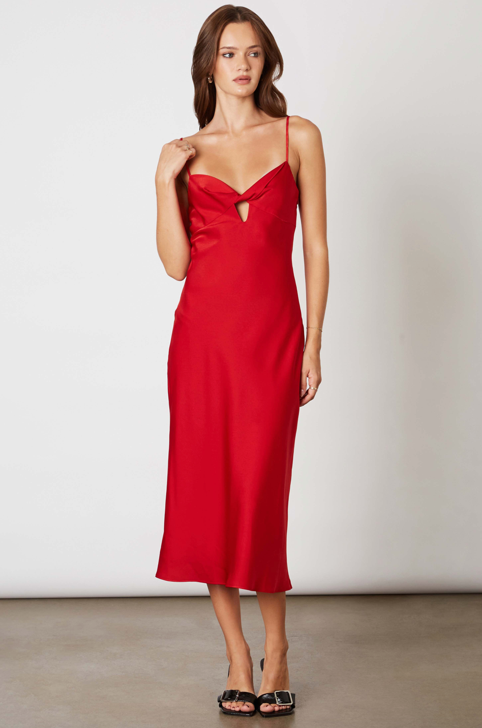 Red Satin Midi Dress