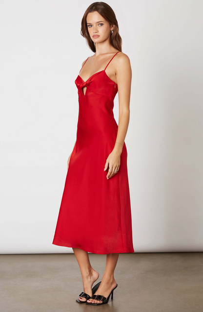 Red Satin Midi Dress