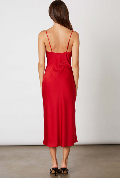 Red Satin Midi Dress