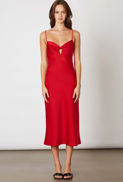 Red Satin Midi Dress