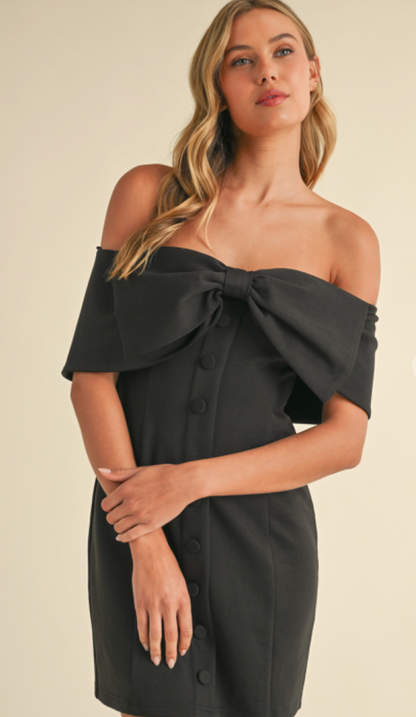 Bow Front Mini Dress Black