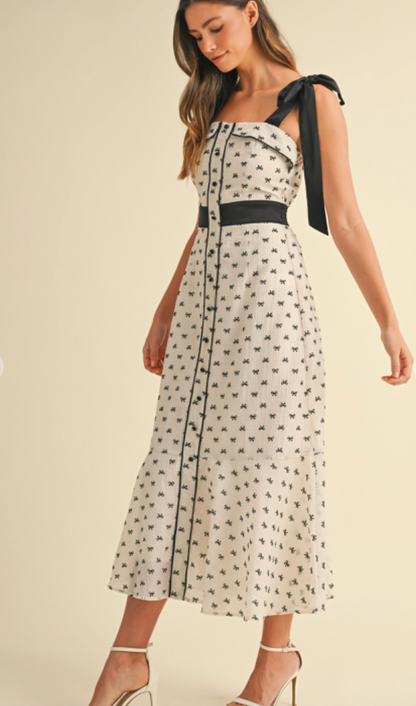 Shoulder Tie Bows Midi Dress