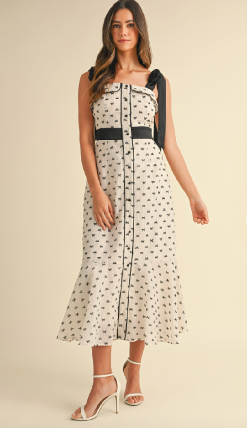 Shoulder Tie Bows Midi Dress