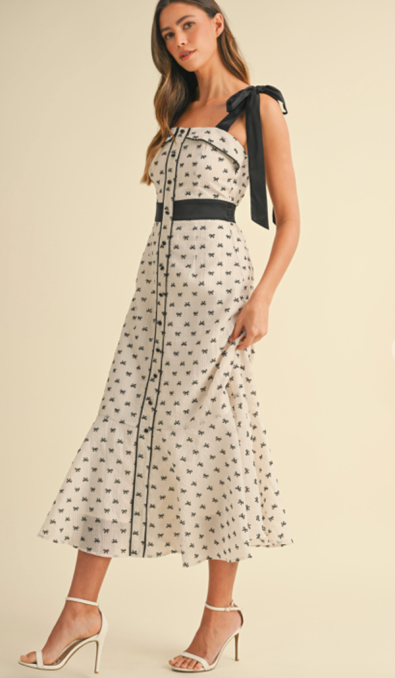 Shoulder Tie Bows Midi Dress