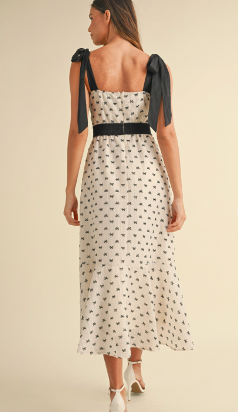 Shoulder Tie Bows Midi Dress