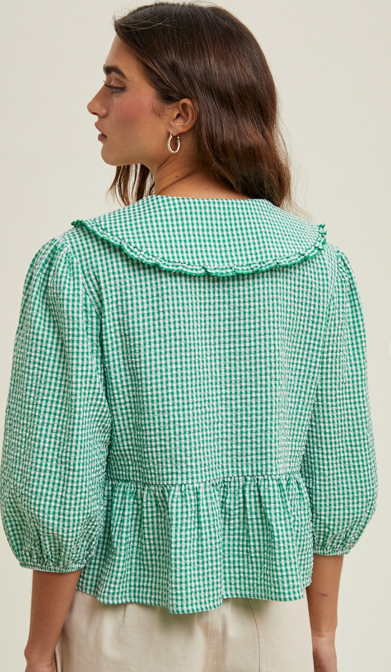 Gingham Peplum Blouse Green