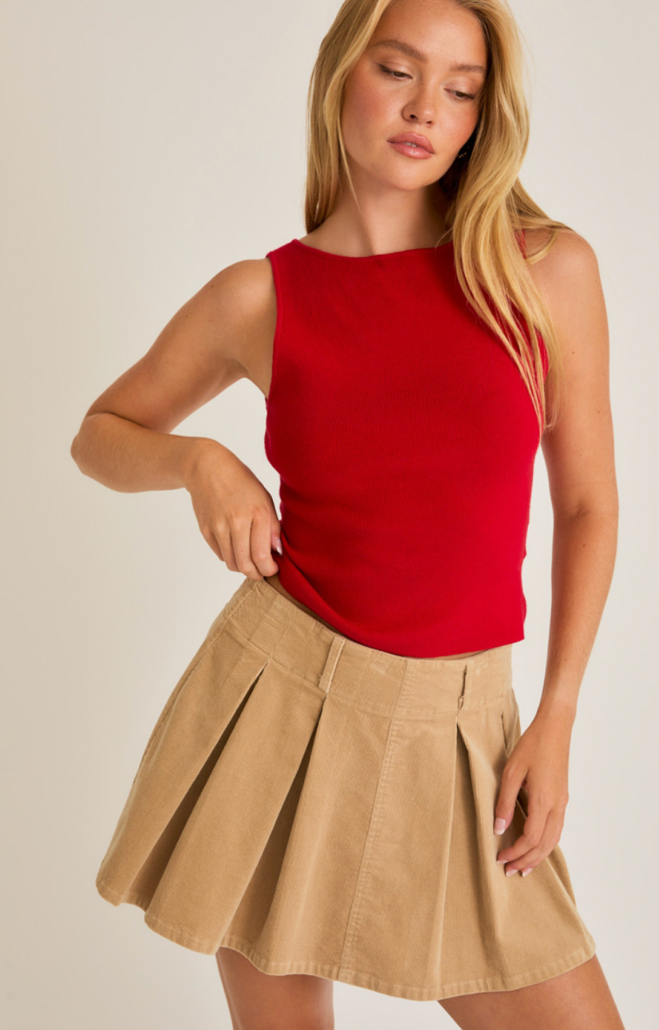 Boat Neck Sweater Top Red