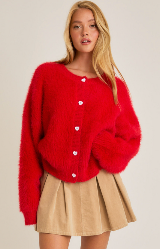 Red Heart Button Sweater