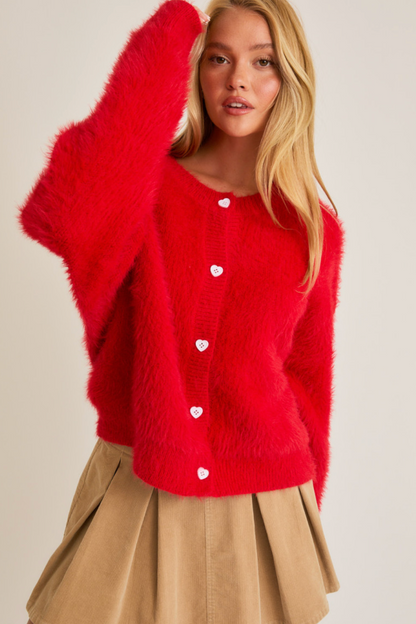 Red Heart Button Sweater