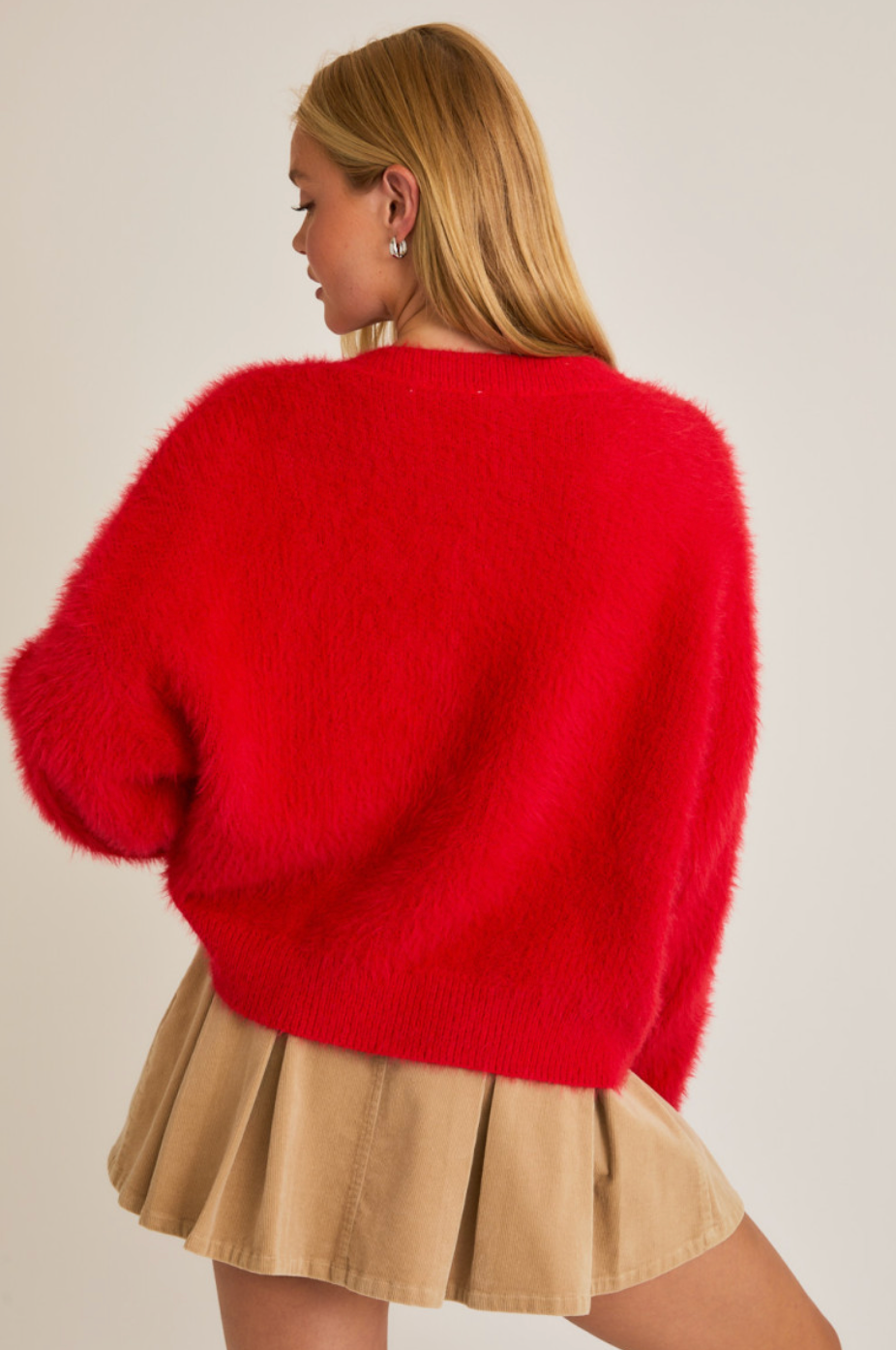 Red Heart Button Sweater